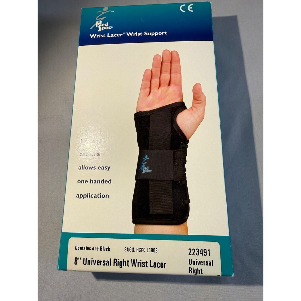 Med Spec 8" Universal Right Wrist Lacer Support Black Easy One-Handed Use NIB